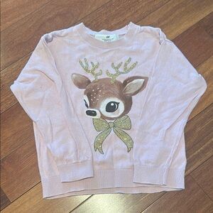 H&M Pink Sweater with Reindeer Graphic